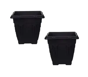 2 x 30cm Square Venetian Pot Decorative Plastic Garden Flower Planter Black