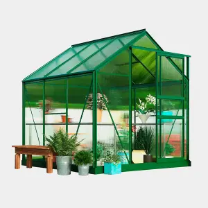 6x6ft Polycarbonate Greenhouse Large Walk-in Garden Growhouse,Sliding Door & Twin Wall Panels with Steel Base (Green)