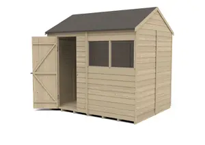 Forest Garden Overlap 8x6 ft Reverse apex Wooden Pressure treated Shed with floor & 2 windows (Base included)