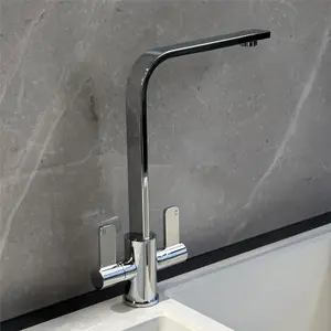 Liquida EB402CH Flat Style Modern Dual Lever Chrome Kitchen Mixer Tap