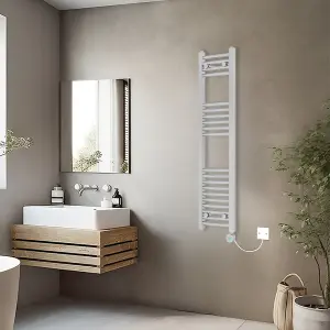 Rinse Bathrooms Smart WiFi Thermostatic Electric Bathroom Curved Heated Towel Rail Radiator with Timer 1200x300mm - Chrome