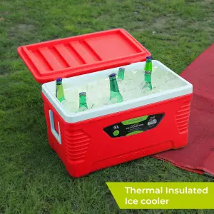 Royalford 50L Insulated Ice Cooler Box, 3 Layer Thermal Insulation Chiller Box, Portable Ice Box, Red