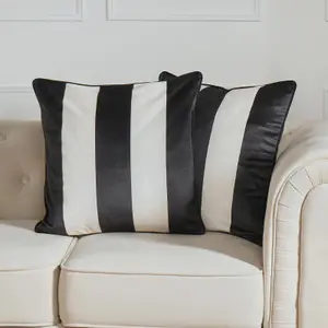 4 Pack Stripe Matte Velvet Cushion Covers, Mono - 45 x 45cm