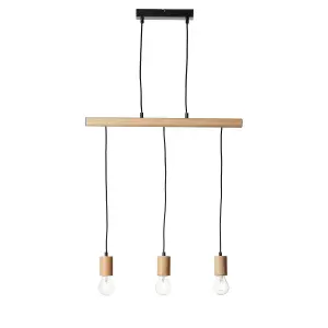 Luminosa Sven Bar Pendant Ceiling Lamp, Matt Black, Natural Wood