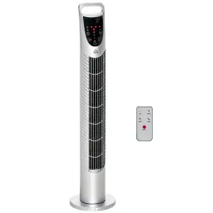 HOMCOM 78.5cm Oscillation Tower Fan with Remote Control 40W 3-Speed Wind Silver