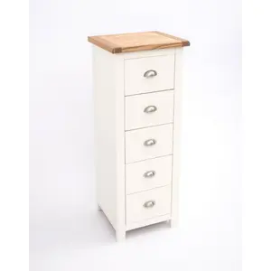 Lovere 5 Drawer Narrow Chest of Drawers Chrome Cup Handle