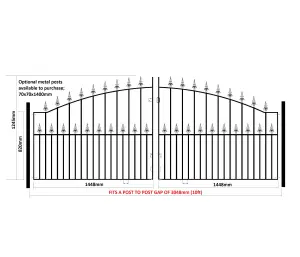 SAXA Spear Top Arched Metal Driveway Gate 3048mm GAP x 1245mm High SAZP19