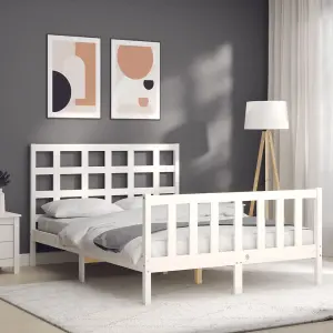 Berkfield Bed Frame with Headboard White Double Solid Wood