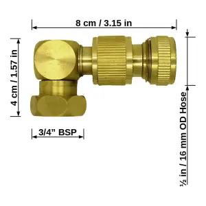 Brass Snap-On Hose Lock Revolving Elbow with Female Thread 3/4" BSP + Matching Hose End Quick Connector