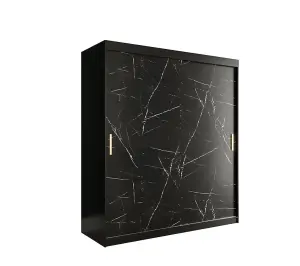 Elegant Black Geneva T Sliding Door Wardrobe W1800mm H2000mm D620mm - Ample Storage, Gold Metal Handles, Sleek Design