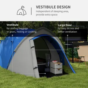 Outsunny Compact Camping Tent w/ Vestibule & Mesh Vents for Hiking Blue