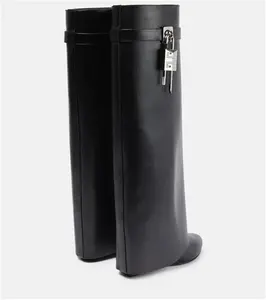 Givenchy, Shark Lock Leather Knee-High Boots, Women, Black, UK 3.5, Boots