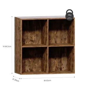 Vida Designs Durham Dark Wood 2x2 Cube Storage Unit & Set of 2 Grey Foldable Cube Storage Baskets