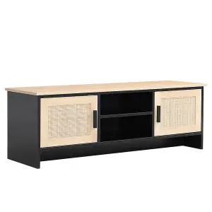 Black 2 Door TV Media Unit Wooden TV Stand Cabinet with 2 Tier Shelves W 120 cm