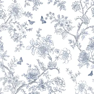 Galerie Homestyle White Blue Butterfly Toile Smooth Wallpaper