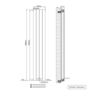 Right Radiators 1600x272 mm Vertical Double Flat Panel Designer Radiator Black