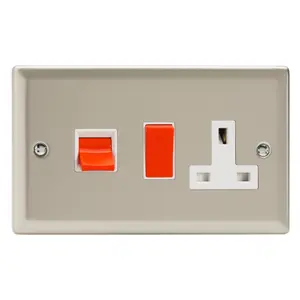 Varilight 45A Cooker Panel with 13A Double Pole Switched Socket Outlet (Red Rocker) Satin