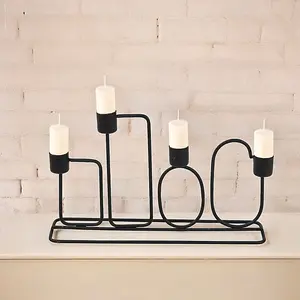 URBNLIVING 16cm Metal Black Candle Holder Holds Up To 4 Candles Dinner Centrepiece