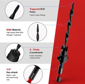 EZARC 80331010 countersink drill bits set 15Pcs tapered drill bits storage box