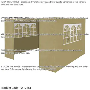 Side Walls Door & Windows for 2x2m Pop-Up Gazebo - BEIGE - Garden Party Tent