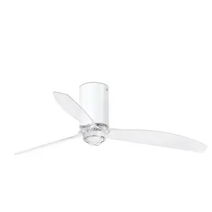 Luminosa Mini-Tube LED Shiny White, Transparent Ceiling Fan with DC Motor, 3000K