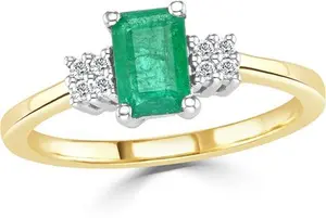 Emerald 0.65Ct And Diamond 9K Gold Ring