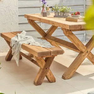 Wooden Outdoor Table and Bench Set - 200cm (L)