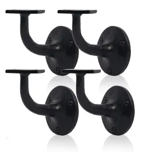 XFORT Smithy's Range Black Antique Set of 4 Handrail Brackets Cast Iron Bracket for Stair Bannister Handrail