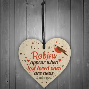 Red Ocean Robins Appear When Lost Loved Ones Are Near Wooden Hanging Heart Memorial Christmas Tree Decoration Plaque