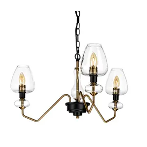 Elstead Armand 3 Light Pendant, Aged Brass, Glass Shades