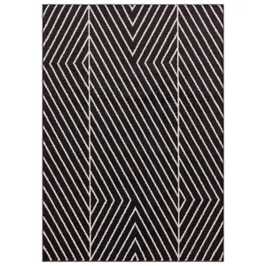 Black Linear Modern Easy to clean Rug for Dining Room-80cm X 150cm