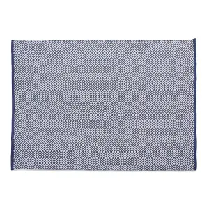 Woven Indoor Outdoor Washable Diamond Reversible Rug Navy - 80cm x 150cm