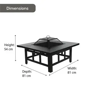 4 in 1 Square Fire Pit, BBQ Grill, Ice Cooler, & Tabletop