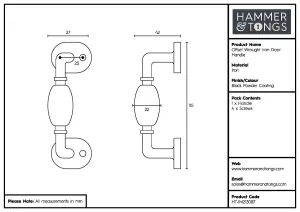 Hammer & Tongs - Offset Wrought Iron Door Handle - H115mm - Black