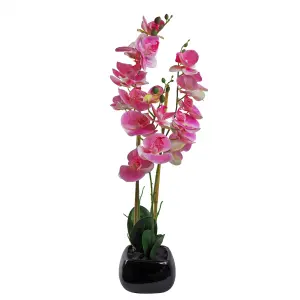 70cm Artificial Orchid Light Pink with Black Ceramic Planter