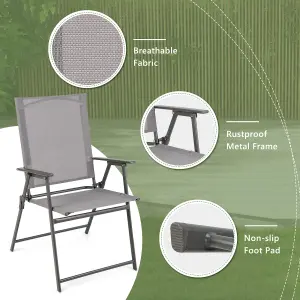 Costway 2 Pieces Patio Folding Chairs Outdoor Portable Dining Chairs with Armrests