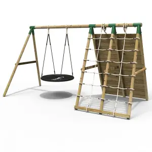 Rebo Beat The Wall Wooden Swing Set with Double up & Over Climbing Wall -Zenith