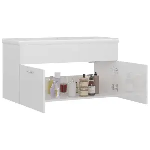 Berkfield Sink Cabinet with Built-in Basin High Gloss White Engineered Wood