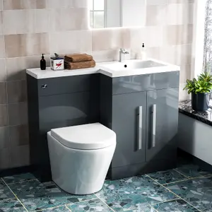 Nes Home 1100mm RH Freestanding Grey Vanity with BTW Rimless Toilet, WC & Basin