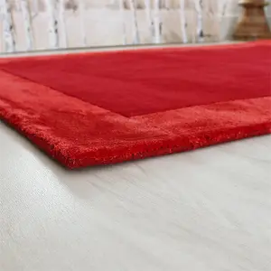 Red Bordered Modern Wool Handmade Rug For Dining Room Bedroom & Living Room-80cm X 150cm