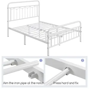 Yaheetech White 4ft6 Double Metal Bed Frame with Vintage Headboard and Footboard