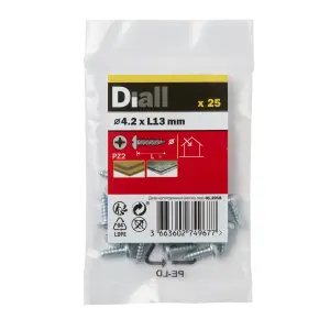 Diall Pozidriv Pan head Zinc-plated Carbon steel Screw (Dia)4.2mm (L)13mm, Pack of 25