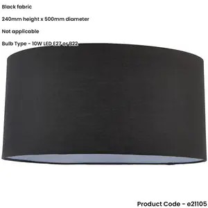 20" Cylinder Lamp Shade - Black Cotton Rolled Edge Fabric Cover - Table Light