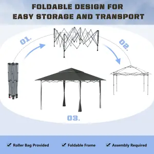 Outsunny 4 x 4m Outdoor Pop-Up Canopy Tent Gazebo Adjustable Legs Bag Grey