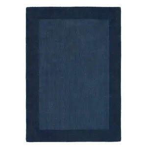 Navy Wool Rug, 25mm Thick Bordered Rug, Handmade Modern Navy Rug for Bedroom, Living Room, & Dining Room-200cm X 290cm