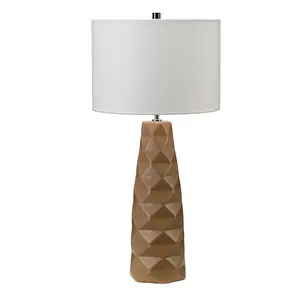 Table Lamp Geometric Shape Finial Cream Shade Vintage Caramel LED E27 60W