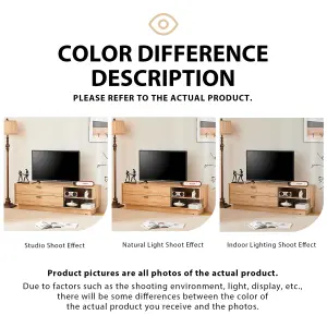 Oak-colored TV Stand for 60-inch TV, Two Drawers and Two Open Storage Spaces, Modern Entertainment Center, 140 x40x45 cm