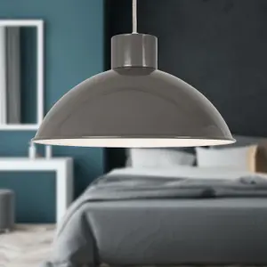 First Choice Lighting Domed Grey Easy Fit Metal Pendant Shade