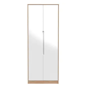 Turin 2 Door Wardrobe in White Gloss & Bardolino Oak (Ready Assembled)