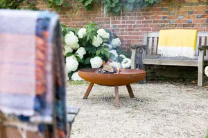 Primrose Corten Steel Fire Bowl With Square Legs 80cm Round